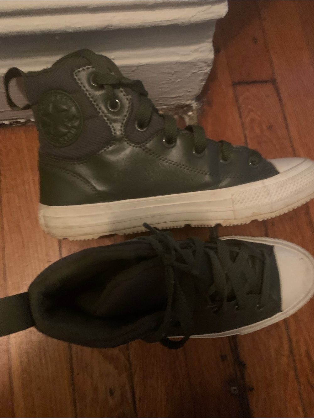 Converse High-Top Sneakers in Olive Green and White